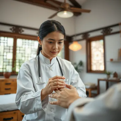 Traditional Chinese Medicine practitioner demonstrating acupressure